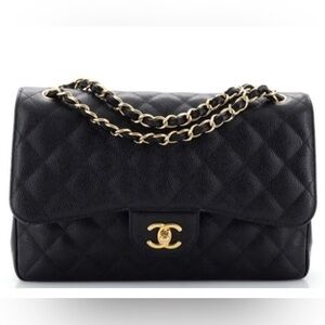 CHANEL Classic Double Flap Bag Quilted Caviar Jumbo Black